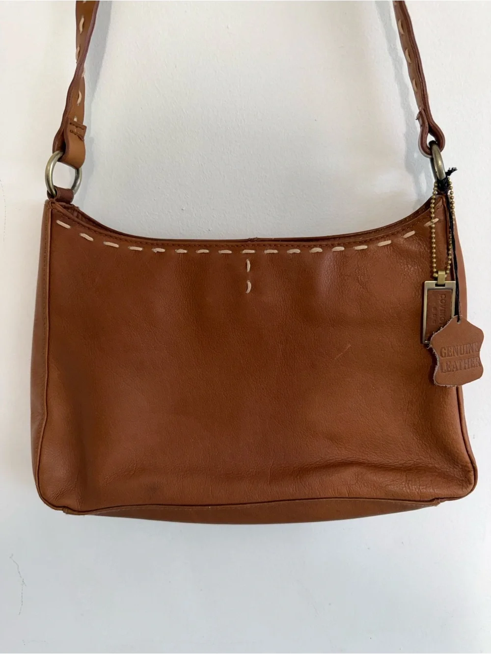Covington Brown Leather Shoulder Bag with Stitch Detail